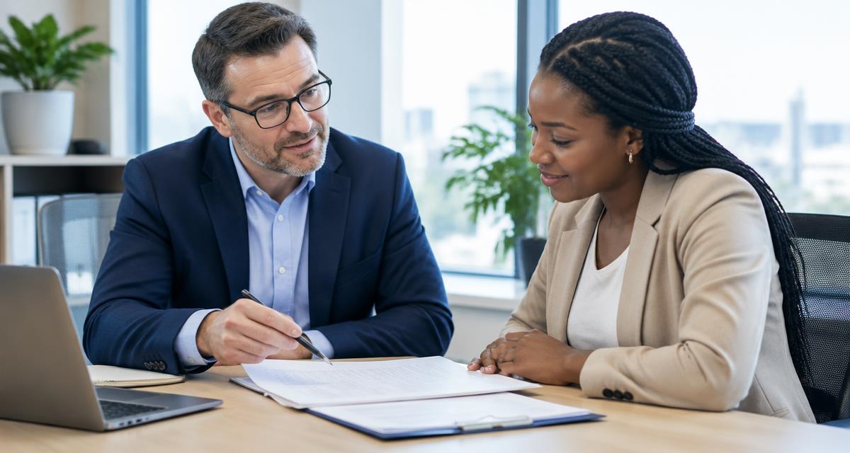 Canadian employer and a French-speaking foreign worker reviewing a job offer and work permit documents