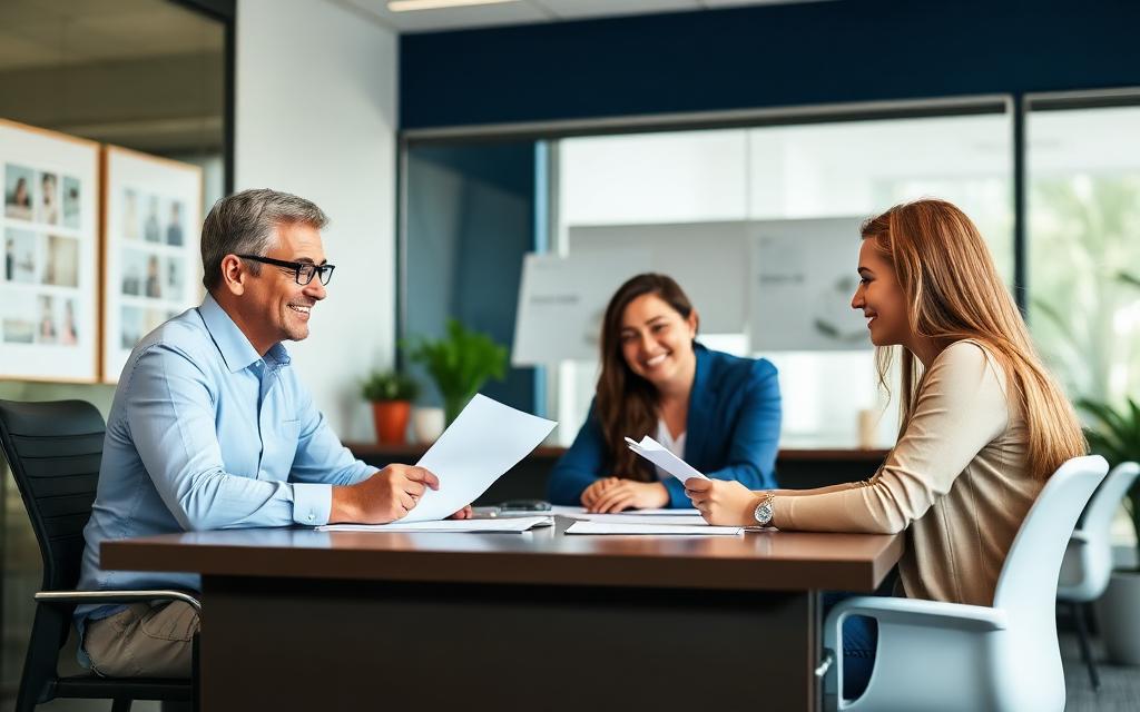 Immigration consultant reviewing an application with clients