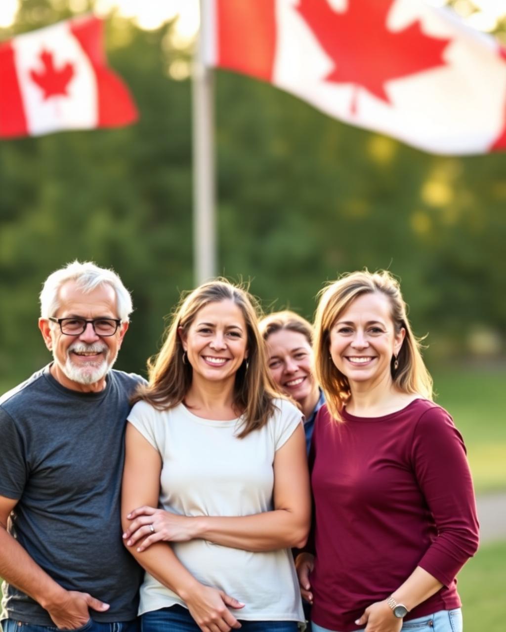Family celebrating Canadian PR approval