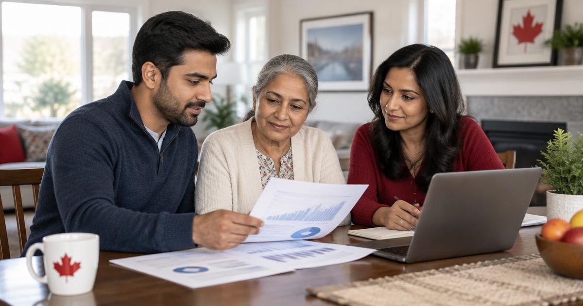 Canadian family reviewing income records for a parent's Super Visa application